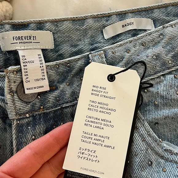 Forever 21 Rhinestone Blue Flare Wide Leg Jeans - Picture 5 of 6